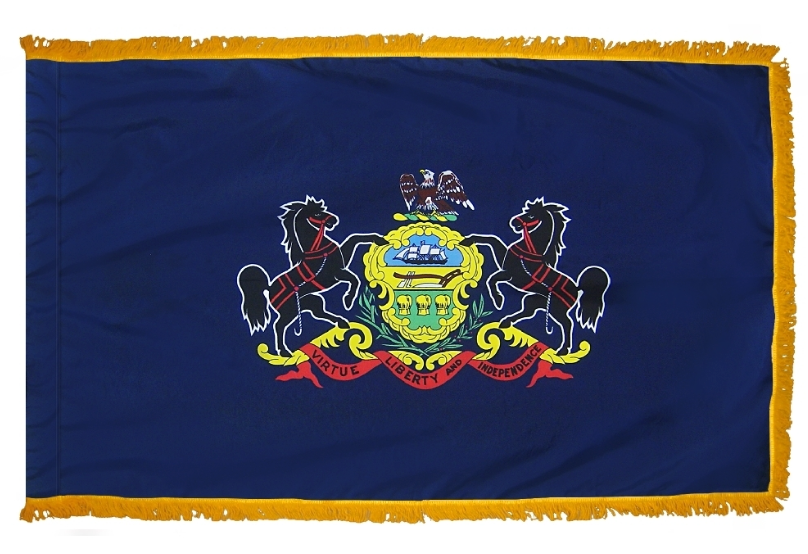 STATE OF PENNSYLVANIA NYLON FLAG WITH POLE-HEM & FRINGES
