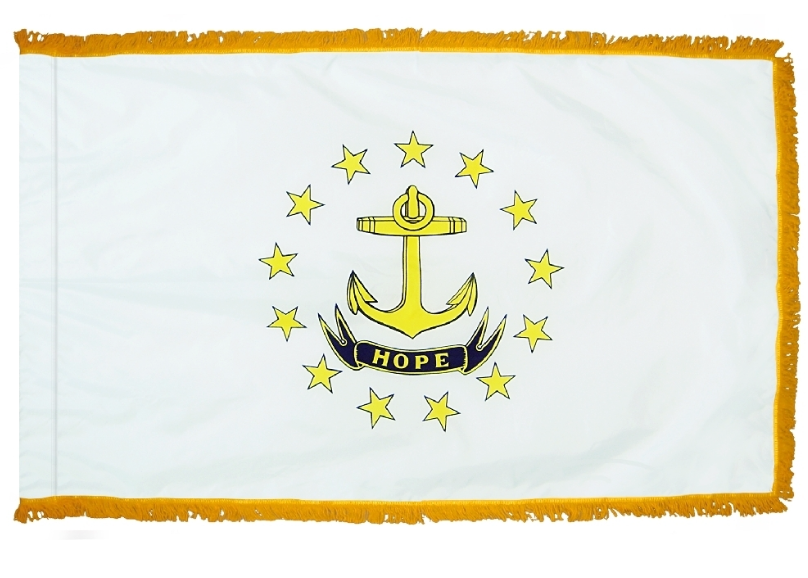 STATE OF RHODE ISLAND NYLON FLAG WITH POLE-HEM & FRINGES