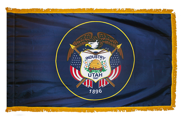 STATE OF UTAH NYLON FLAG WITH POLE-HEM & FRINGES