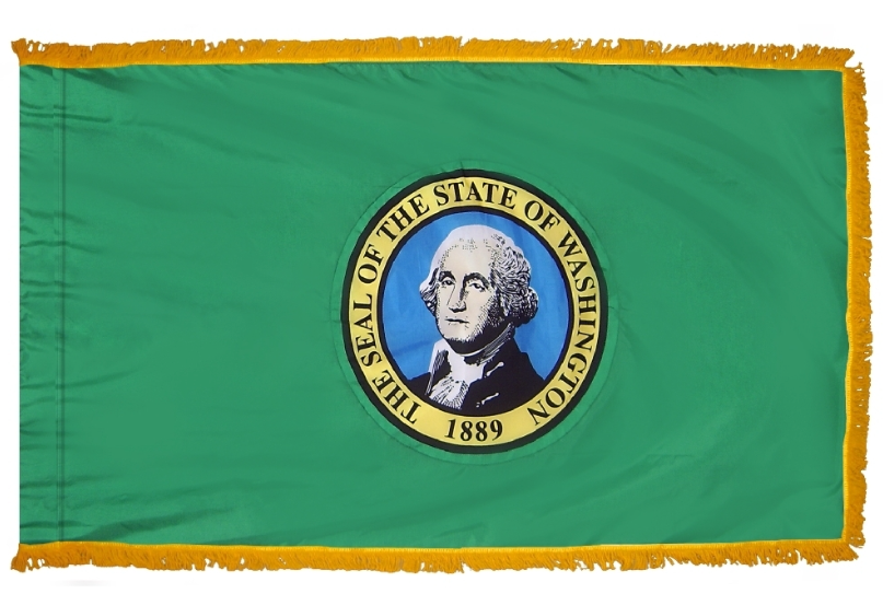 STATE OF WASHINGTON NYLON FLAG WITH POLE-HEM & FRINGES