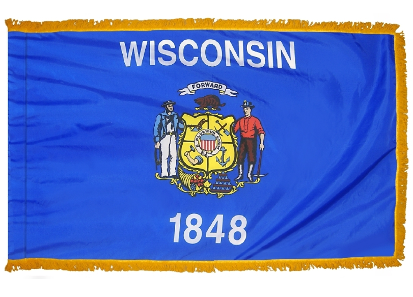 STATE OF WISCONSIN NYLON FLAG WITH POLE-HEM & FRINGES