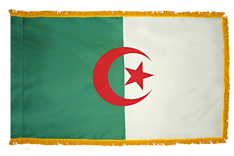 ALGERIA NYLON FLAG WITH POLE-HEM & FRINGES