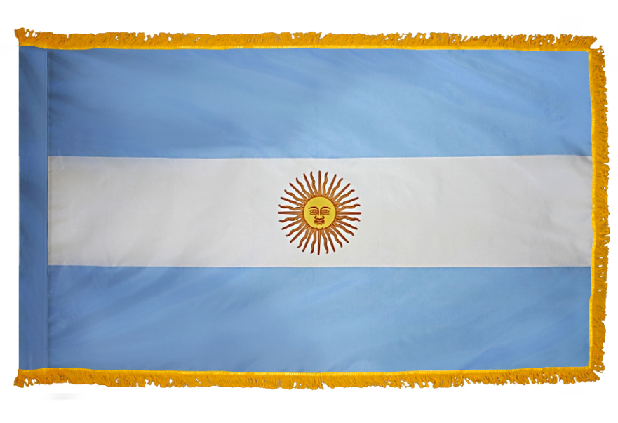 ARGENTINA NYLON FLAG WITH POLE-HEM & FRINGES