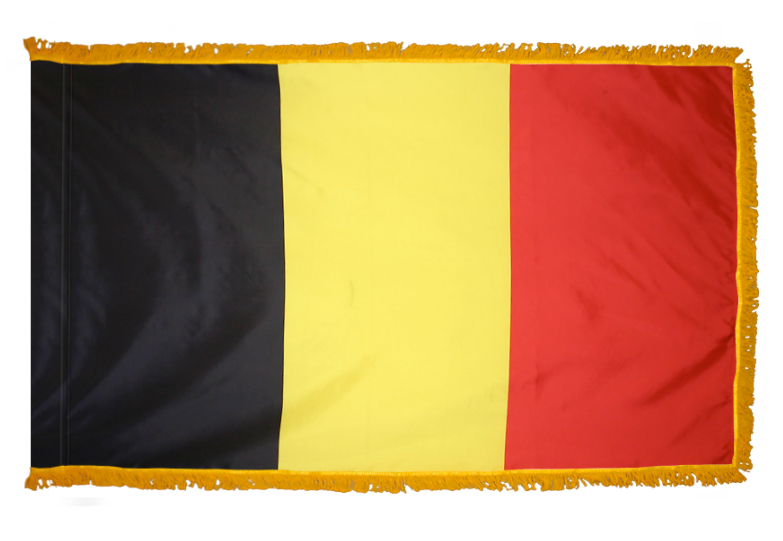BELGIUM NYLON FLAG WITH POLE-HEM & FRINGES