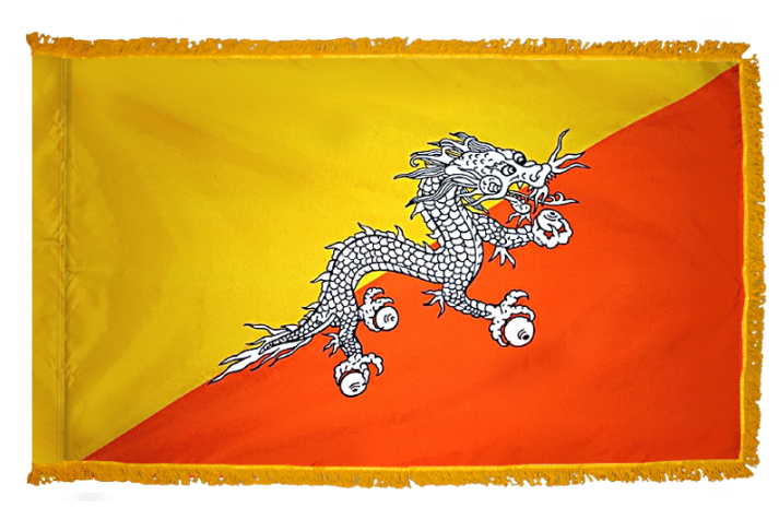 BHUTAN NYLON FLAG WITH POLE-HEM & FRINGES