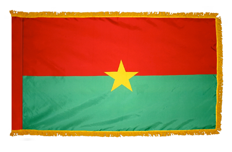 BURKINA FASO NYLON FLAG WITH POLE-HEM & FRINGES