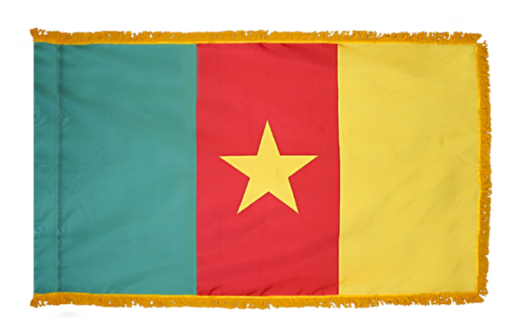 CAMEROON NYLON FLAG WITH POLE-HEM & FRINGES