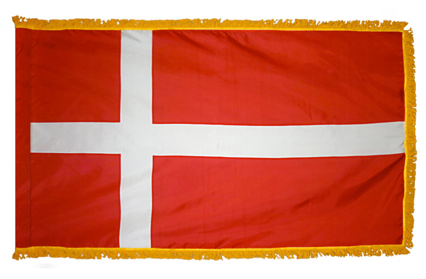 DENMARK NYLON FLAG WITH POLE-HEM & FRINGES