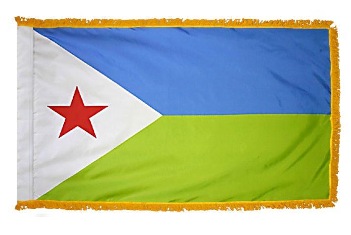 DJIBOUTI NYLON FLAG WITH POLE-HEM & FRINGES