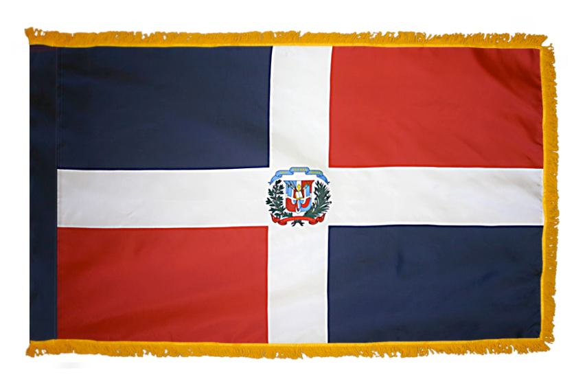 DOMINICAN REPUBLIC NYLON FLAG WITH POLE-HEM & FRINGES