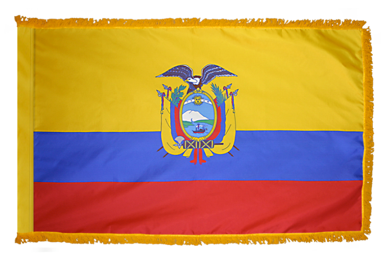 ECUADOR NYLON FLAG WITH POLE-HEM & FRINGES
