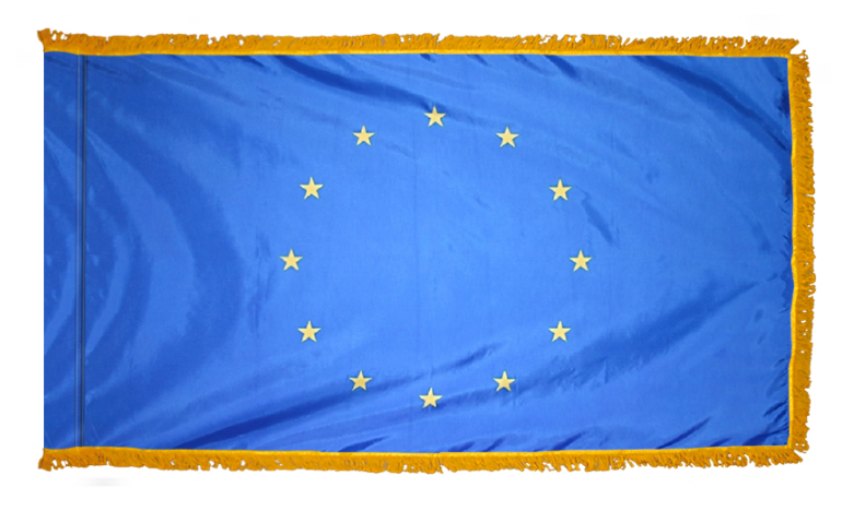 EUROPEAN UNION NYLON FLAG WITH POLE-HEM & FRINGES