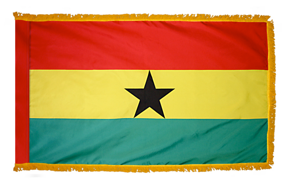 GHANA NYLON FLAG WITH POLE-HEM & FRINGES