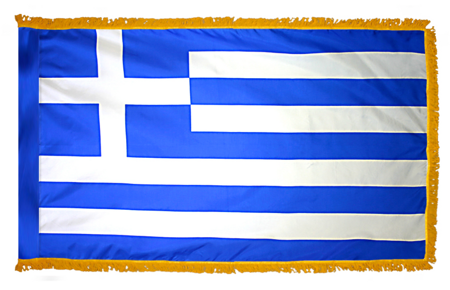 GREECE NYLON FLAG WITH POLE-HEM & FRINGES