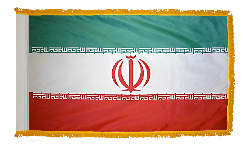 IRAN NYLON FLAG WITH POLE-HEM & FRINGES