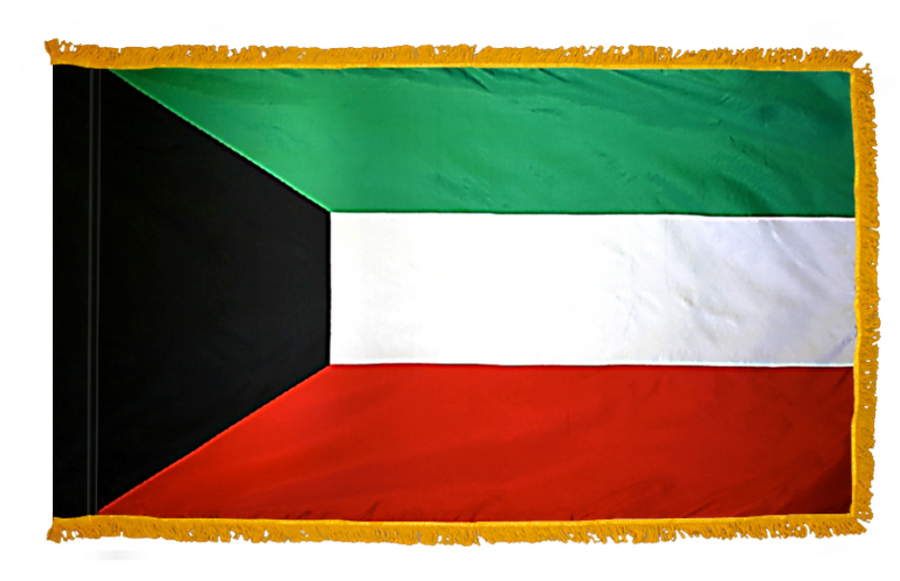 KUWAIT NYLON FLAG WITH POLE-HEM & FRINGES