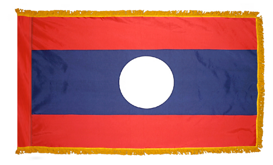 LAOS NYLON FLAG WITH POLE-HEM & FRINGES