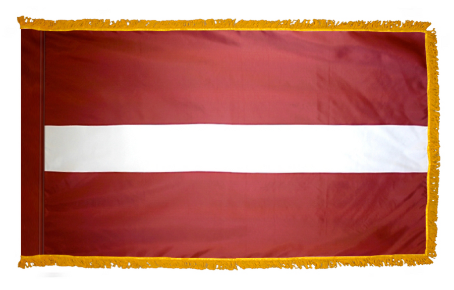 LATVIA NYLON FLAG WITH POLE-HEM & FRINGES