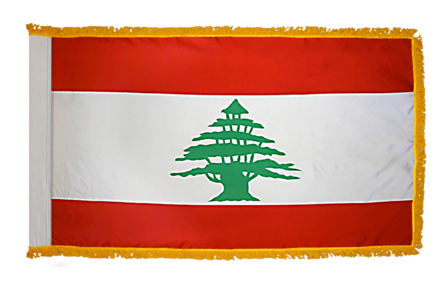 LEBANON NYLON FLAG WITH POLE-HEM & FRINGES