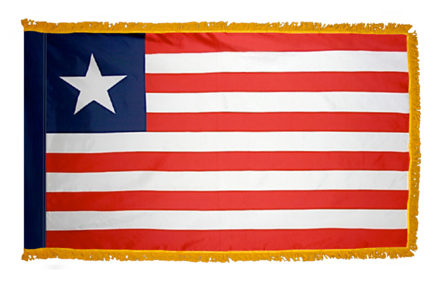 LIBERIA NYLON FLAG WITH POLE-HEM & FRINGES