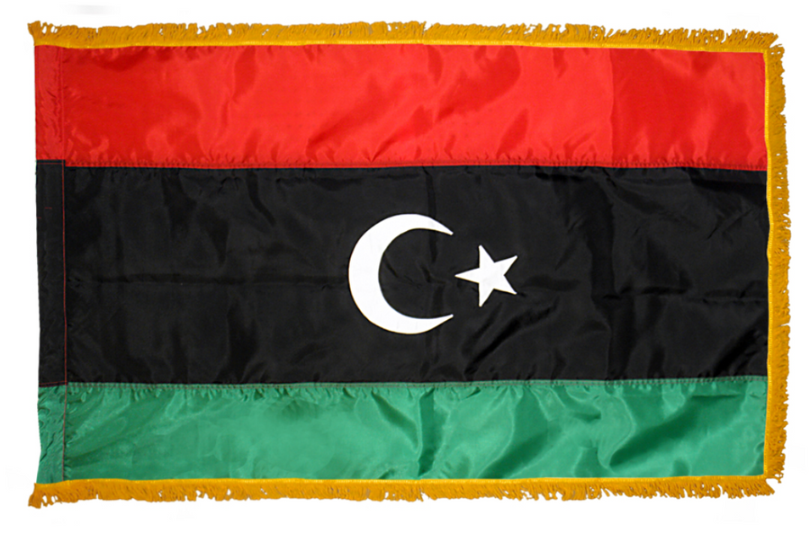 LIBYA NYLON FLAG WITH POLE-HEM & FRINGES
