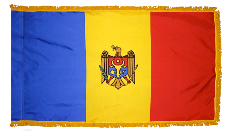 MOLDOVA NYLON FLAG WITH POLE-HEM & FRINGES