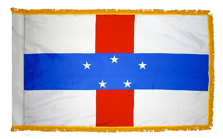 NETHERLANDS ANTILLES NYLON FLAG WITH POLE-HEM & FRINGES