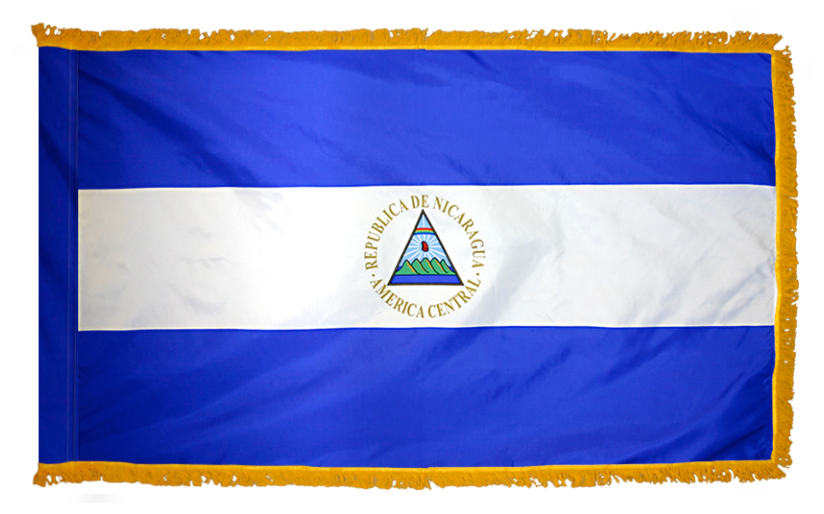 NICARAGUA NYLON FLAG WITH POLE-HEM & FRINGES
