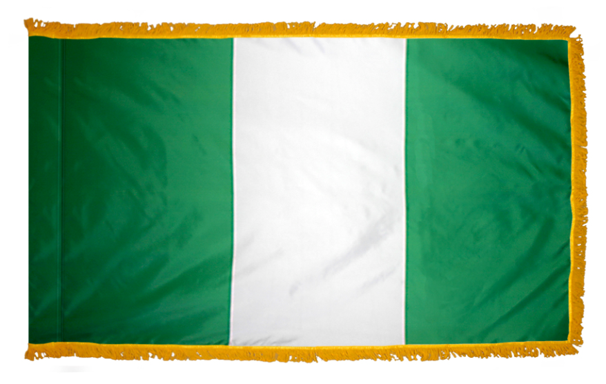 NIGERIA NYLON FLAG WITH POLE-HEM & FRINGES