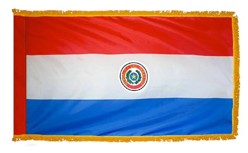 PARAGUAY NYLON FLAG WITH POLE-HEM & FRINGES