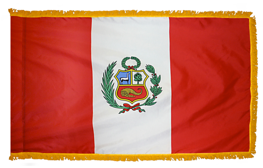 PERU NYLON FLAG WITH POLE-HEM & FRINGES
