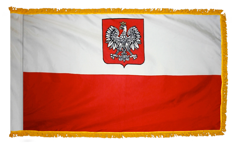 POLAND NYLON FLAG WITH POLE-HEM & FRINGES