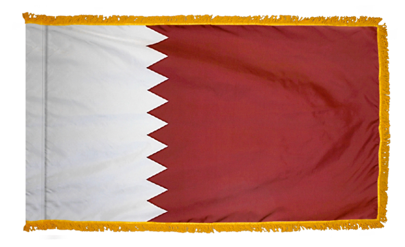 QATAR NYLON FLAG WITH POLE-HEM & FRINGES