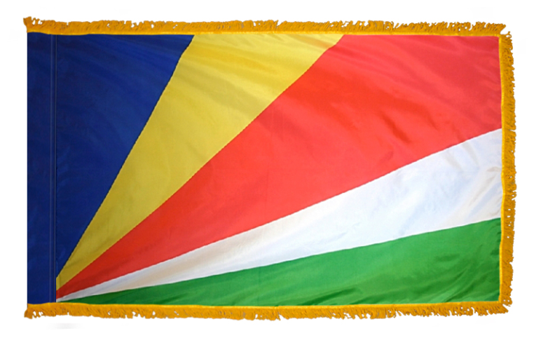 SEYCHELLES NYLON FLAG WITH POLE-HEM & FRINGES