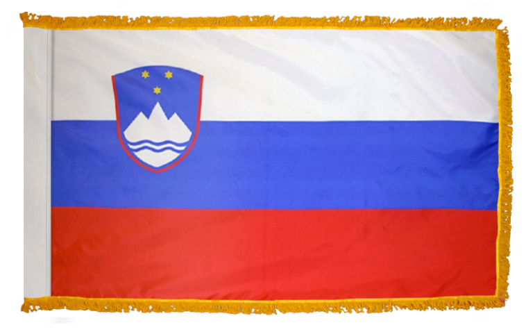 SLOVENIA NYLON FLAG WITH POLE-HEM & FRINGES