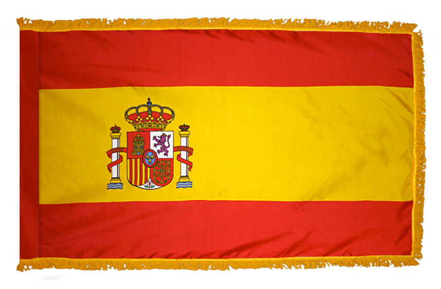 SPAIN NYLON FLAG WITH POLE-HEM & FRINGES