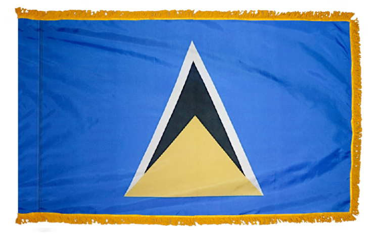 SAINT LUCIA FLAG WITH POLE-HEM & FRINGES