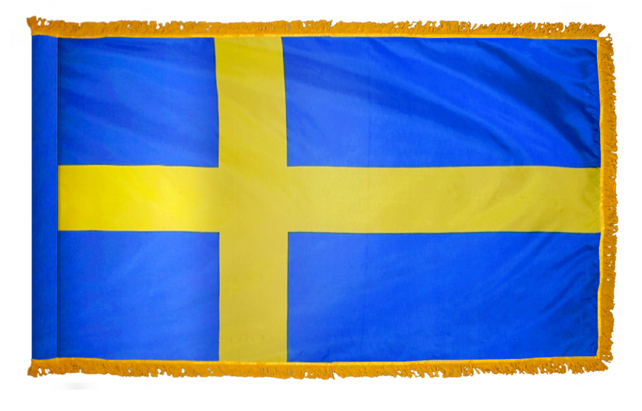 SWEDEN NYLON FLAG WITH POLE-HEM & FRINGES