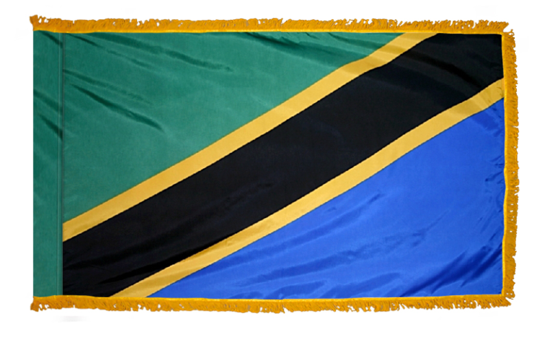 TANZANIA NYLON FLAG WITH POLE-HEM & FRINGES