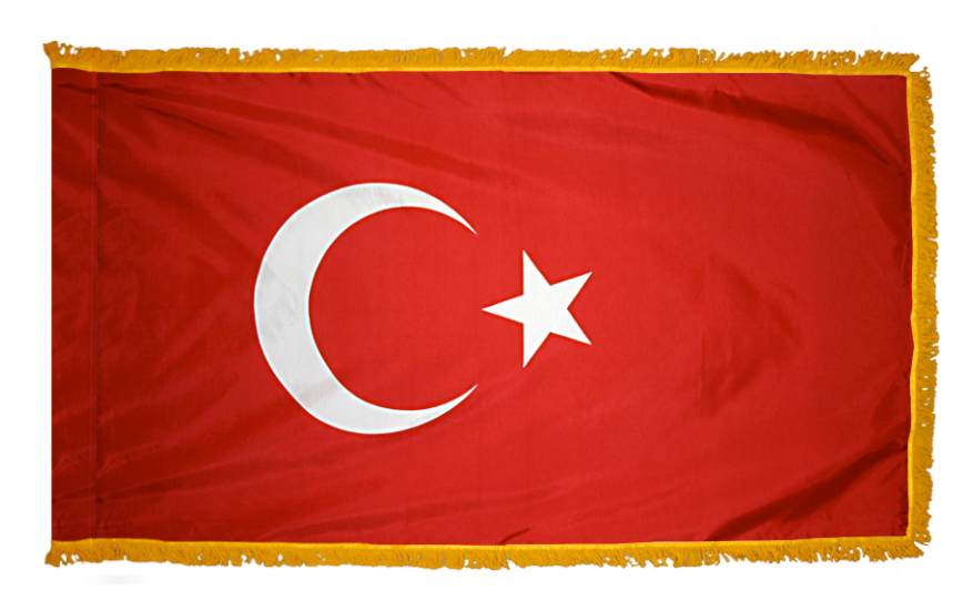TURKEY NYLON FLAG WITH POLE-HEM & FRINGES