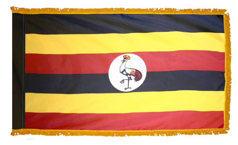 UGANDA NYLON FLAG WITH POLE-HEM & FRINGES