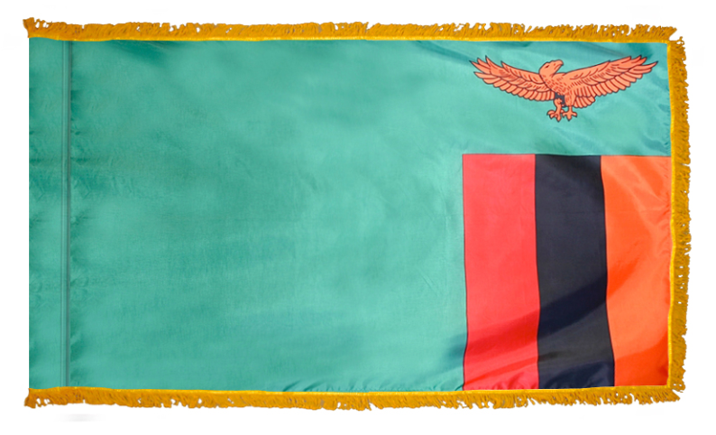 ZAMBIA NYLON FLAG WITH POLE-HEM & FRINGES