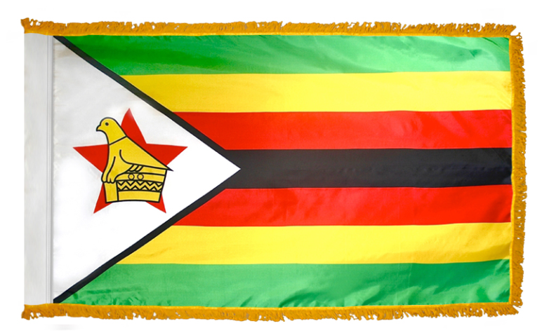 ZIMBABWE NYLON FLAG WITH POLE-HEM & FRINGES