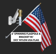6' SPINNING FLAGPOLE & BRACKET WITH USA FLAG