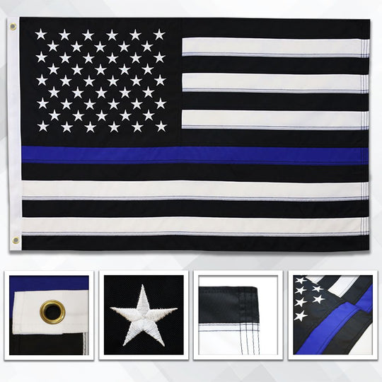 U.S. THIN BLUE LINE EMBROIDERED FLAG