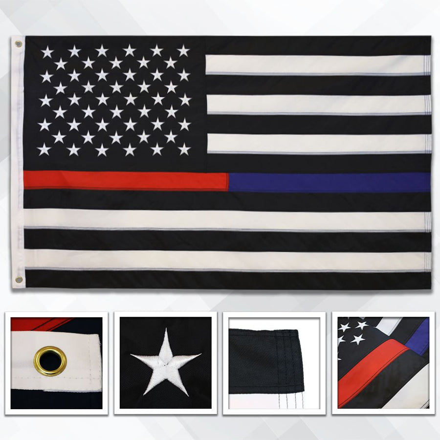 U.S. THIN RED & BLUE LINE EMBROIDERED FLAG 3X5'